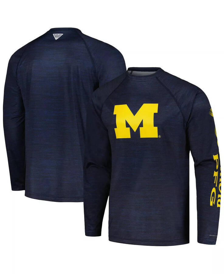 Erkek Navy Michigan Wolverines PFG Terminal Tackle Omni-Shade Raglan Uzun Kollu T-shirt Navy - 1