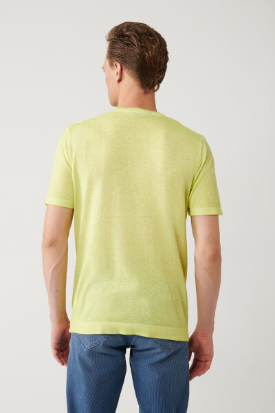 Erkek Neon Yeşil Bisiklet Yaka Garment Dyed Boya Efektli Regular Fit Triko T-shirt A41y5074 - 9