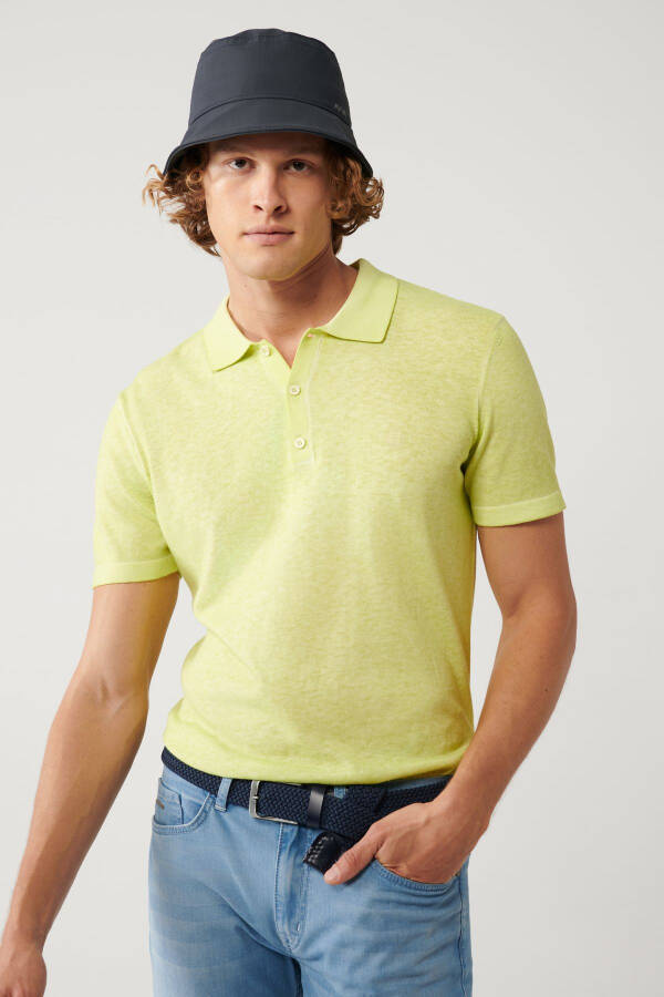 Erkek Neon Yeşil Polo Yaka 3 Düğmeli Garment Dyed Regular Fit Triko T-shirt A41y5067 - 6