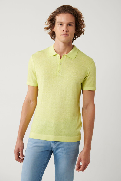 Erkek Neon Yeşil Polo Yaka 3 Düğmeli Garment Dyed Regular Fit Triko T-shirt A41y5067 - 8