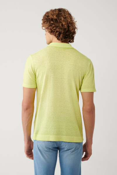 Erkek Neon Yeşil Polo Yaka 3 Düğmeli Garment Dyed Regular Fit Triko T-shirt A41y5067 - 9