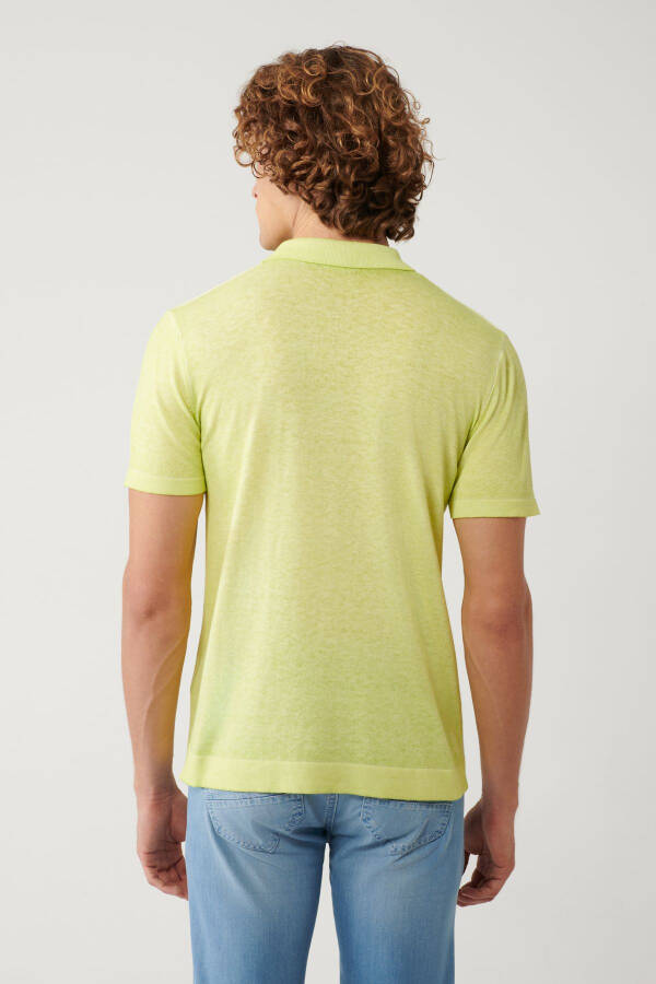 Erkek Neon Yeşil Polo Yaka 3 Düğmeli Garment Dyed Regular Fit Triko T-shirt A41y5067 - 4