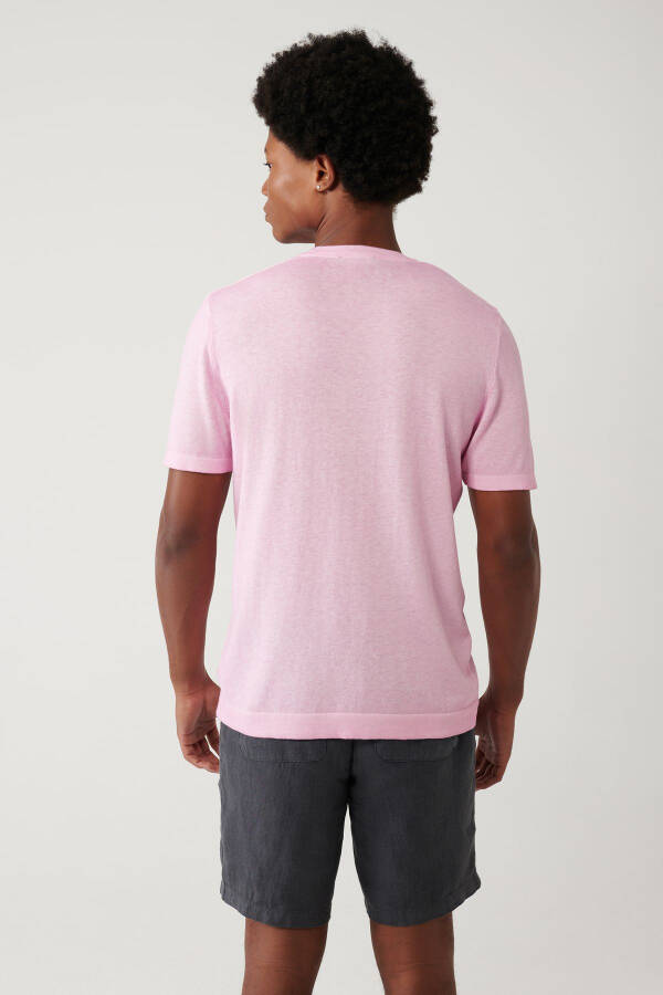 Erkek Pembe Bisiklet Yaka Garment Dyed Boya Efektli Regular Fit Triko T-shirt A41y5074 - 9