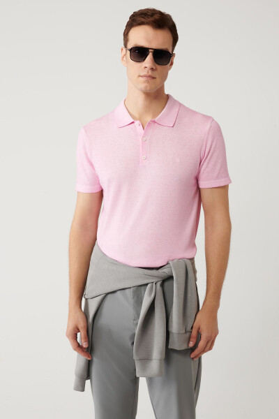 Erkek Pembe Polo Yaka T-shirt - 1