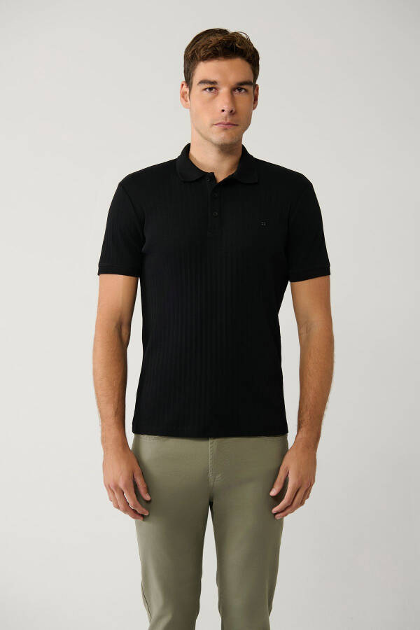 Erkek Siyah 3 Düğmeli Polo Yaka T-shirt Jakarlı Regular Fit A41y1354 - 8