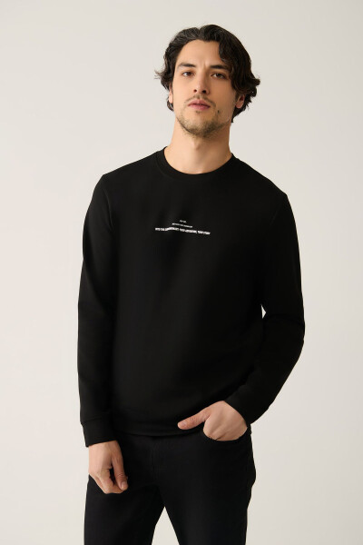 Erkek Siyah Bisiklet Yaka Sweatshirt - 1