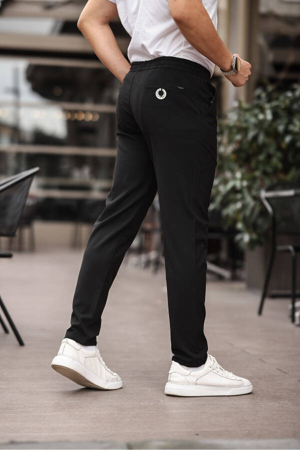 Erkek Siyah Jogger Kesim Bel Lastikli Esnek Likralı Slimfit Kumaş Pantolon - 4