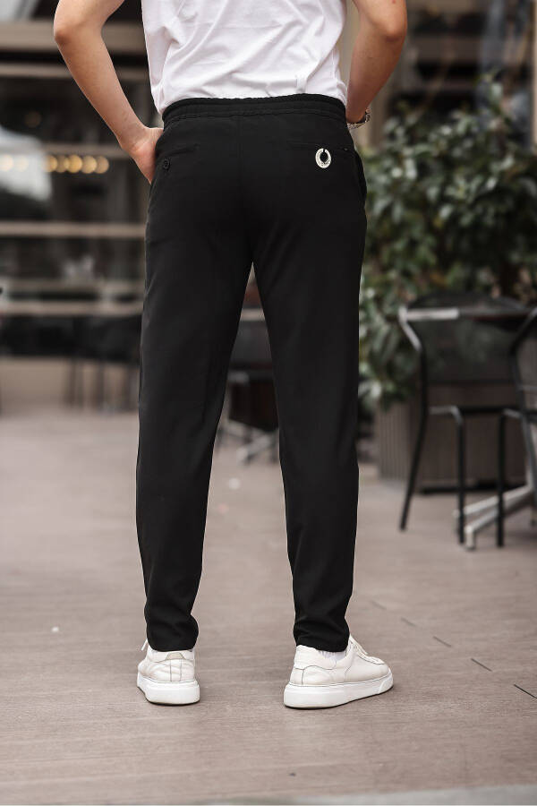 Erkek Siyah Jogger Kesim Bel Lastikli Esnek Likralı Slimfit Kumaş Pantolon - 5