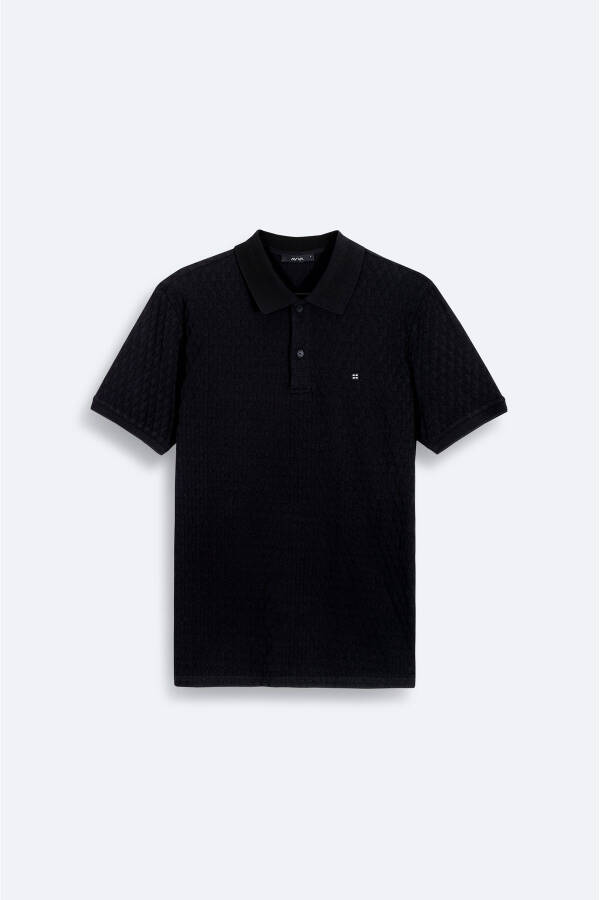 Erkek Siyah Polo Yaka Jakarlı T-shirt - 4