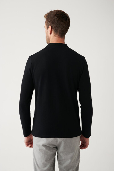 Erkek Siyah Sweatshirt, 3 düğmeli polo yaka, %100 pamuk, basic regular fit. E001003 - 4