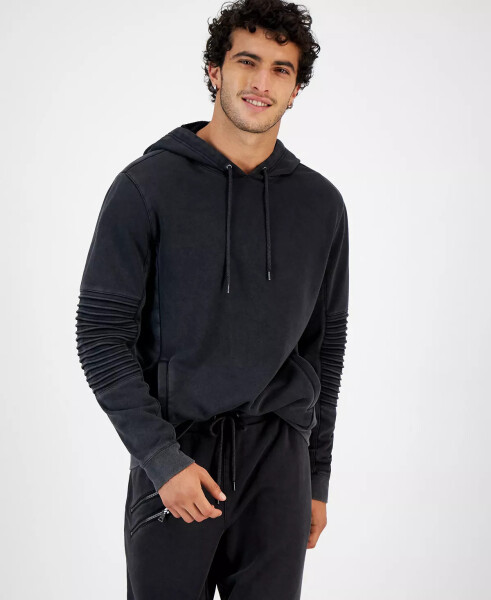 Erkek Standart Kalıp Moto Kapüşonlu Sweatshirt, Macy's İçin Oluşturuldu Koyu Siyah - 1