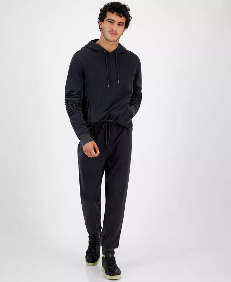 Erkek Standart Kalıp Moto Kapüşonlu Sweatshirt, Macy's İçin Oluşturuldu Koyu Siyah - 3