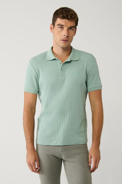 Erkek Su Yeşili 3 Düğmeli Polo Yaka T-shirt Jakarlı Regular Fit A41y1354 - 6