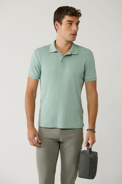 Erkek Su Yeşili 3 Düğmeli Polo Yaka T-shirt Jakarlı Regular Fit A41y1354 - 8