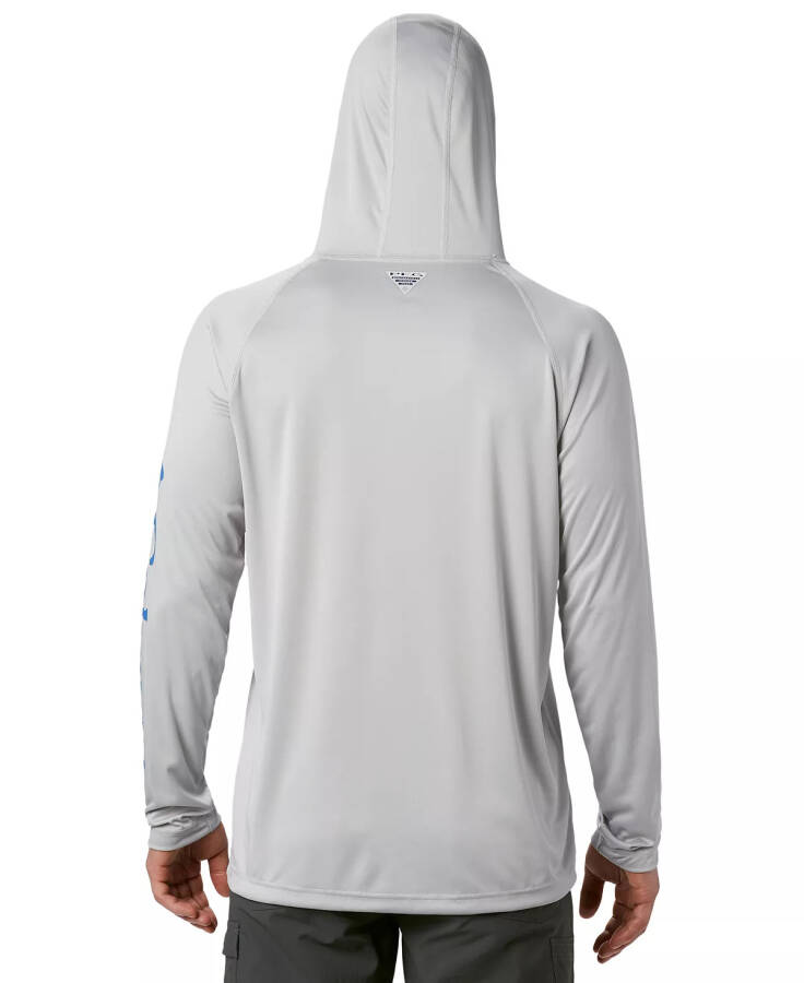 Erkek Terminal Tackle UPF 50 Kapüşonlu Sweatshirt Kül Rengi, Parlak Mavi Logo - 2