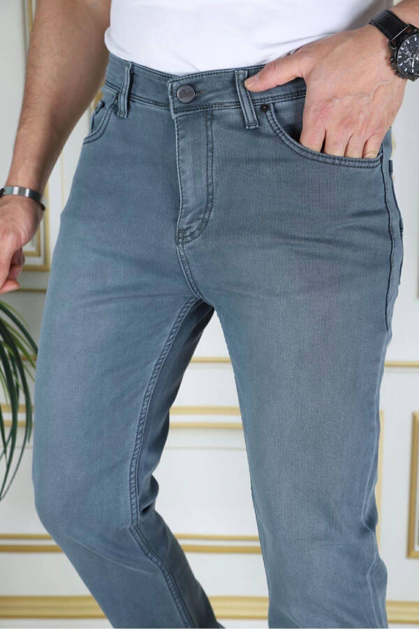 Erkek Tintyeşil Üstten Cepli Armürlü Regular Fit Rahat Kesim Esnek Chino Keten/kanvas Koton Pantolon - 5