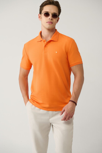 Erkek Turuncu %100 Pamuk Hızlı Kuruyan Regular Fit Kıvrılmayan Polo Yaka T-shirt B001032 - 6