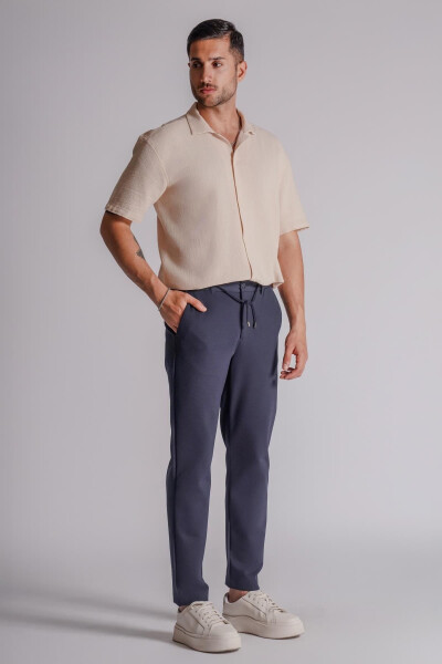 Erkek Yandan Cepli Beli Lastikli Relaxed Fit Chino Pantolon Lacivert - 10