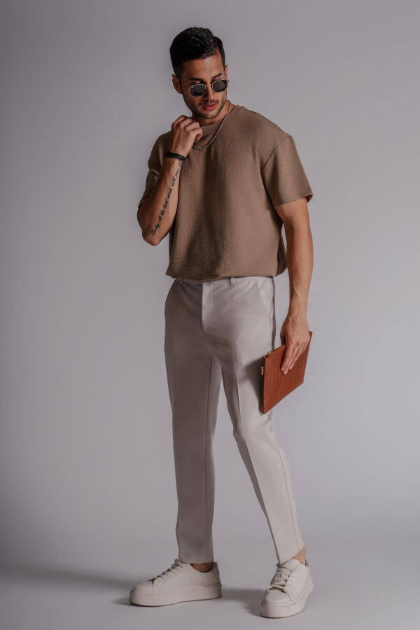 Erkek Yandan Cepli Normal Bel Slim Fit Chino Pantolon Bej - 18