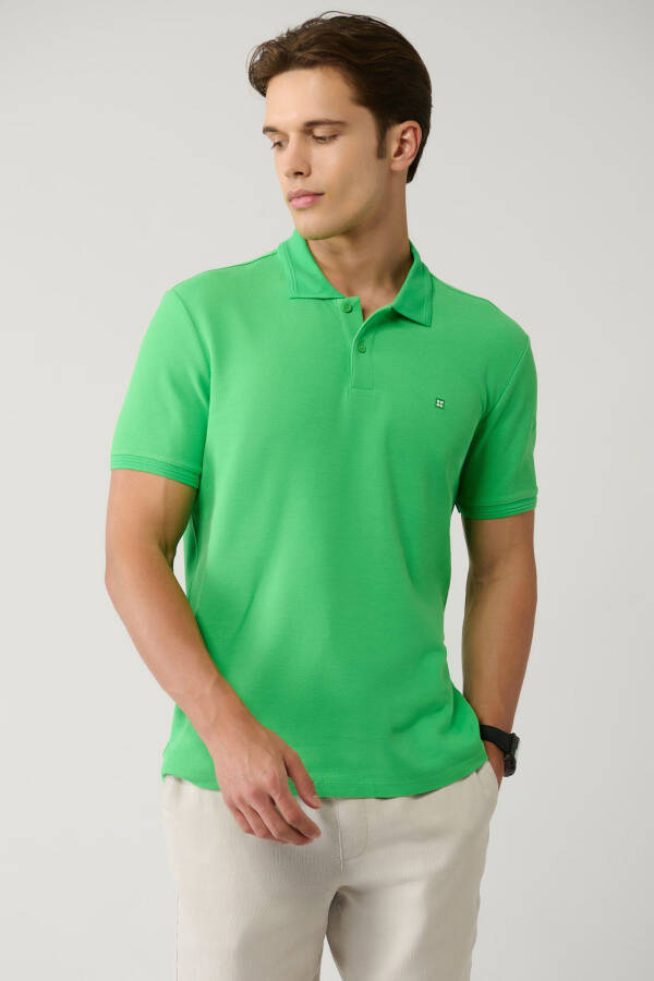 Erkek Yeşil %100 Pamuk Hızlı Kuruyan Regular Fit Kıvrılmayan Polo Yaka T-shirt B001032 - 6