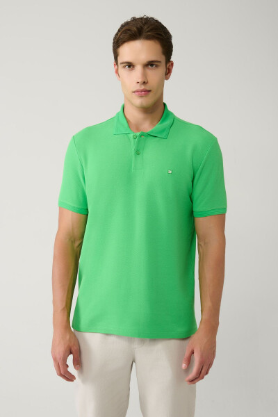 Erkek Yeşil %100 Pamuk Hızlı Kuruyan Regular Fit Kıvrılmayan Polo Yaka T-shirt B001032 - 3