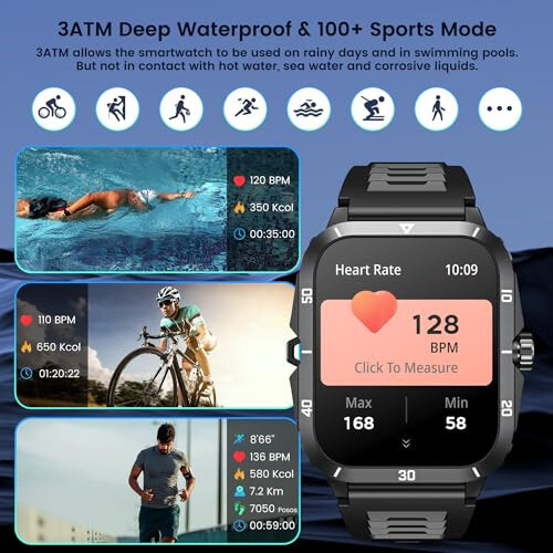 Erkekler için Akıllı Saat Fitness Akıllı Saat: 2.0 inç Bilek Saati Bluetooth Arama Yanıtlama - Android iOS Uyumlu Askeri 3ATM Su Geçirmez 100+ Spor Dijital Aktivite Takibi Kalp Atış Hızı Uyku Monitörü - 5