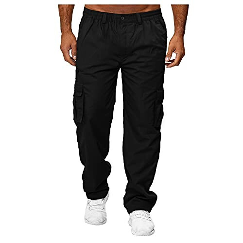 Erkekler İçin Kargo Pantolon, Erkek Slim Fit Spor Jogger Pantolon, İp Bağcıklı Açık Hava Terletici Pantolon Cepli - 1