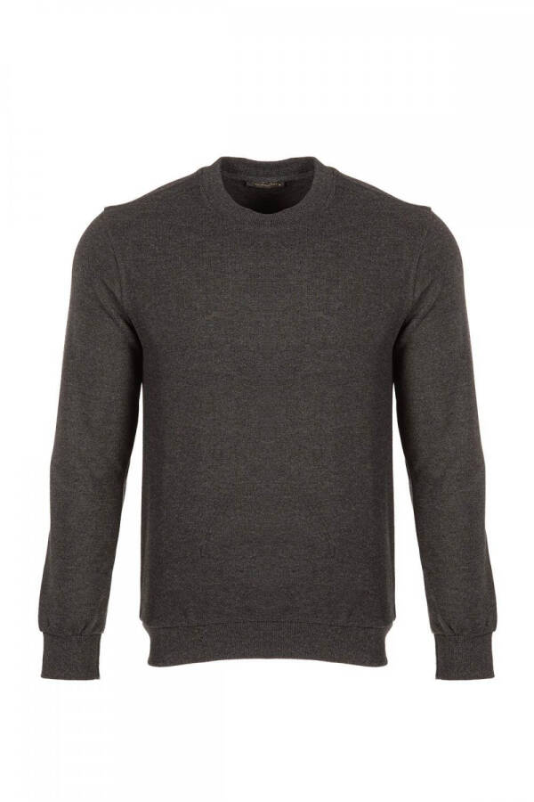 Büyük Beden Regular Fit Kadife Selanik Basic Erkek Bisiklet Yaka Sweatshirt - 1