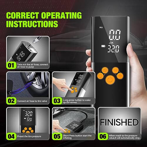 Etitlly Tire Inflator Portable Air Compressor, 150PSI Air Pump for Car Tires, 7800mAH Battery, 3X Faster Inflation Electric Air Pump with Digital Pressure Gauge and Led light, for Car, Motorcycle, Bike, Ball - 2