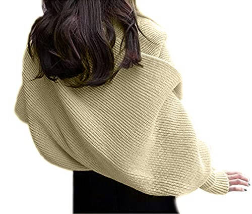 EUBUY Women Autumn Winter Scarf Wrap with Sleeve, Lady Fashion Solid Color Knitted Wrap Scarf Knitted Shawl Cape with Sleeve - 2