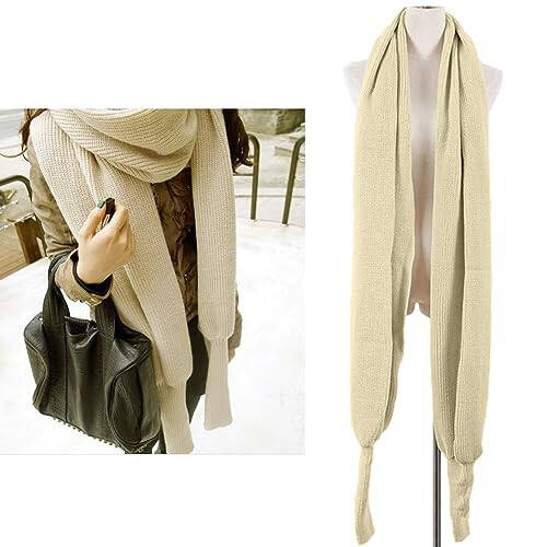 EUBUY Women Autumn Winter Scarf Wrap with Sleeve, Lady Fashion Solid Color Knitted Wrap Scarf Knitted Shawl Cape with Sleeve - 5