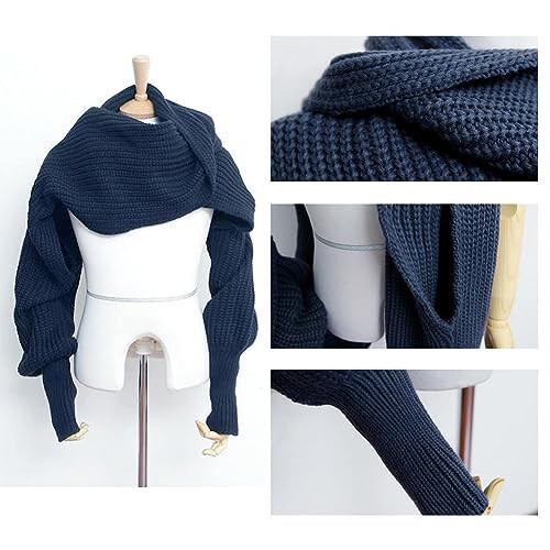 EUBUY Women Autumn Winter Scarf Wrap with Sleeve, Lady Fashion Solid Color Knitted Wrap Scarf Knitted Shawl Cape with Sleeve - 7