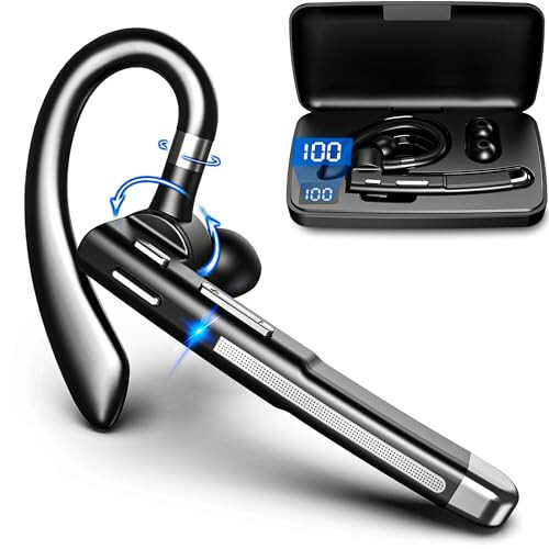 EUQQ Bluetooth Headset Single Ear Business Earbuds, Wireless Bluetooth Headset with Mic, Driving Headset with 800mAh Charging Case, 120 Hours Standby Time Bluetooth Earpiece, Fit for Call in Working - 1