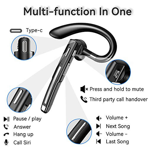 EUQQ Bluetooth Headset Single Ear Business Earbuds, Wireless Bluetooth Headset with Mic, Driving Headset with 800mAh Charging Case, 120 Hours Standby Time Bluetooth Earpiece, Fit for Call in Working - 2