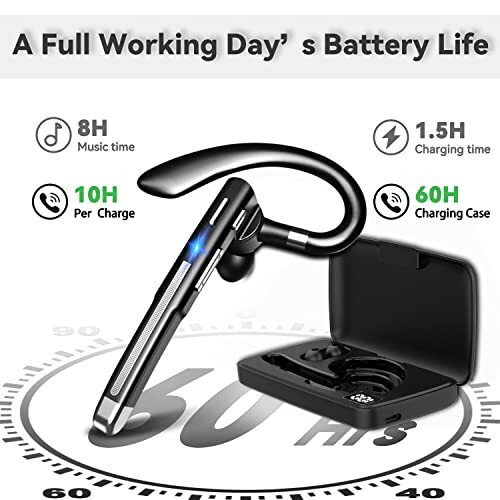 EUQQ Bluetooth Headset Single Ear Business Earbuds, Wireless Bluetooth Headset with Mic, Driving Headset with 800mAh Charging Case, 120 Hours Standby Time Bluetooth Earpiece, Fit for Call in Working - 3