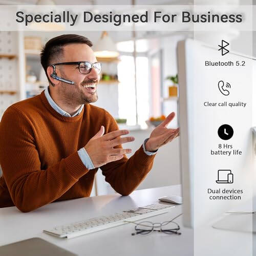 EUQQ Bluetooth Headset Single Ear Business Earbuds, Wireless Bluetooth Headset with Mic, Driving Headset with 800mAh Charging Case, 120 Hours Standby Time Bluetooth Earpiece, Fit for Call in Working - 6