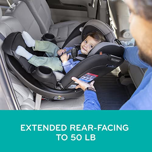 Evenflo Revolve360 Extend Rotational All-in-One Convertible Car Seat with Quick Clean Cover, 360° Rotation, Rear-Facing Up to 50 Lbs, Rockland Green - 5