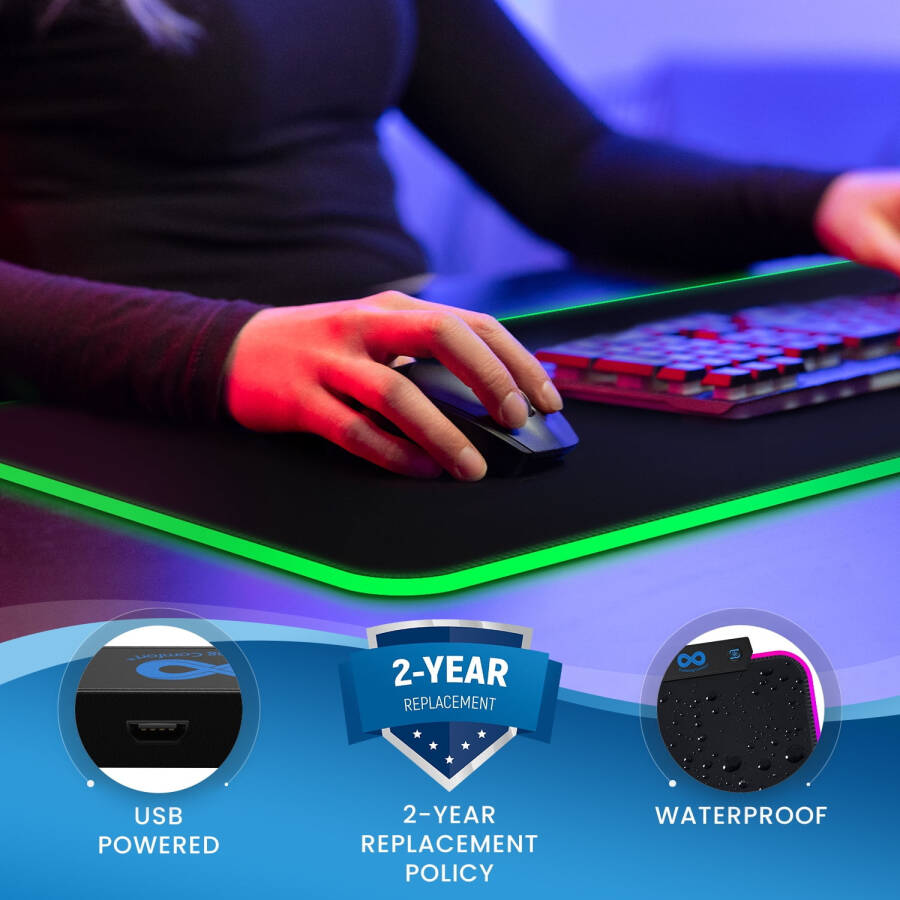 Everlasting Comfort Gaming Mouse Pad - Large Oversized Mouse Pad with Wrist Support, 14 Color Modes, Waterproof Gaming Accessories (Black) - 4