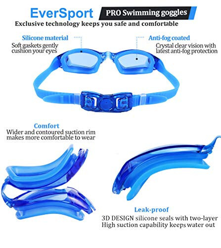 EverSport Çocuk Yüzme Gözlüğü, Çocuk ve Gençler İçin 2'li Yüzme Gözlüğü, Buğu Önleyici UV Koruyucu Genç Yüzme Gözlüğü 4-16 Yaş - 66