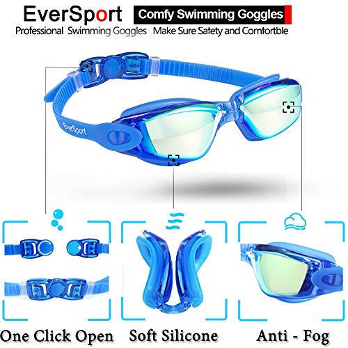 EverSport Kids Swim Goggles, Pack of 2 Swimming Goggles for Children Teens, Anti-Fog Anti-UV Youth Swim Glasses for Age4-16 - 82