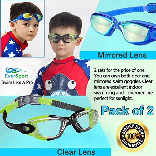 EverSport Kids Swim Goggles, Pack of 2 Swimming Goggles for Children Teens, Anti-Fog Anti-UV Youth Swim Glasses for Age4-16 - 61