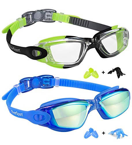 EverSport Kids Swim Goggles, Pack of 2 Swimming Goggles for Children Teens, Anti-Fog Anti-UV Youth Swim Glasses for Age4-16 - 45