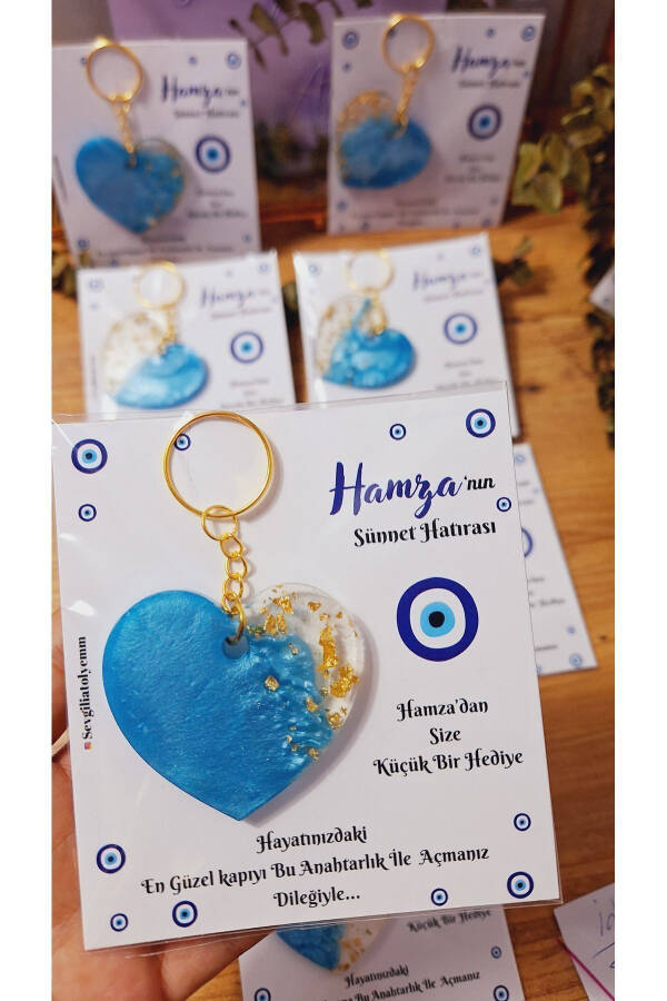 Evil Eye Charm Card Keychain with Heart Model for Circumcision Baby Birthday Gifts Maulud 15 - 4