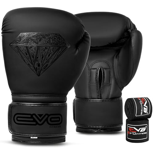 EVO Boxing Gloves with Hand Wraps for Men and Women with Leather Pro Gel for Muay Thai Kick Boxing Sparring Fighting & Training - 1