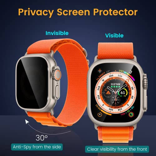 EWUONU [3 Pack Privacy Screen Protector for Apple Watch Ultra 2/Ultra 49mm Accessories, Anti-peep Tempered Glass Screen Protector Scratch Resistant Waterproof Anti-Spy Cover for iwatch Ultra 2/Ultra - 3