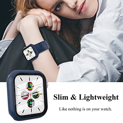 EWUONU 3'lü Kılıf Apple Watch SE Serisi 6/5/4 44mm ile Uyumlu Temperli Cam Ekran Koruyucu, Sert PC Tam Kaplama Ultra İnce HD Tampon Koruyucu Kılıf iWatch 44mm için, Siyah/Mavi/Şeffaf - 4