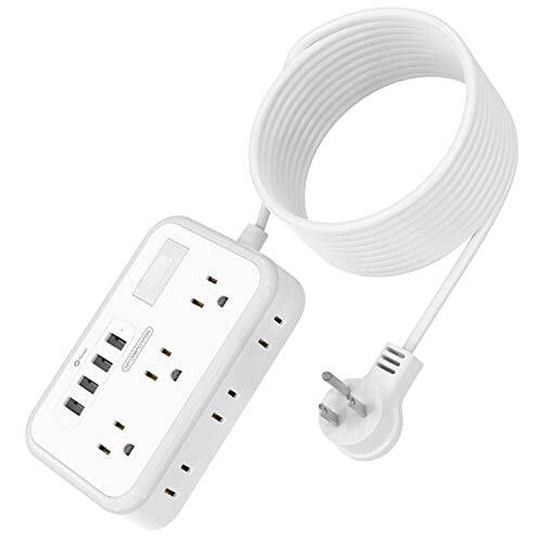 Extension Cord 15 ft, Surge Protector Power Strip with 6 Widely Outlets 4 USB Ports, Flat Plug, Wall Mount Outlet Extender, 1080 Joules, Multiple Outlets for Indoor Home Office, Dorm Room Essentials - 7