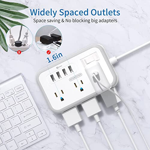 Extension Cord 15 ft, Surge Protector Power Strip with 6 Widely Outlets 4 USB Ports, Flat Plug, Wall Mount Outlet Extender, 1080 Joules, Multiple Outlets for Indoor Home Office, Dorm Room Essentials - 10