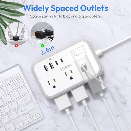 Extension Cord 15 ft, Surge Protector Power Strip with 6 Widely Outlets 4 USB Ports, Flat Plug, Wall Mount Outlet Extender, 1080 Joules, Multiple Outlets for Indoor Home Office, Dorm Room Essentials - 4