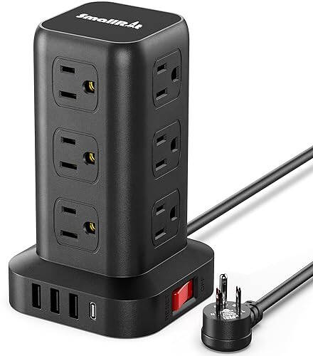 Extension Cord with Multiple Outlets, Surge Protector Power Strip Tower, 12 AC 4 USB，Surge Protector Tower 6.5FT Overload Protection for Home Office - 1